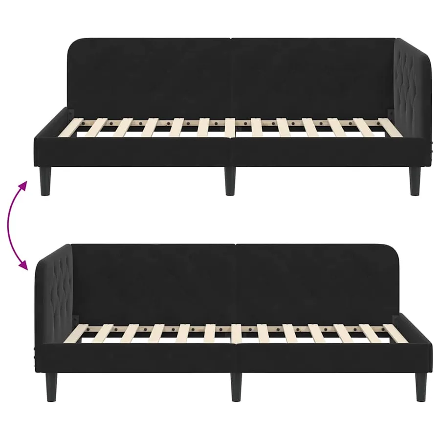 Cadre de lit d'angle Noir 90 x 200 cm Velours - 9