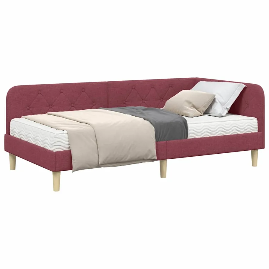 Cadre de lit d'angle Bordeaux 90 x 200 cm tissu - 3
