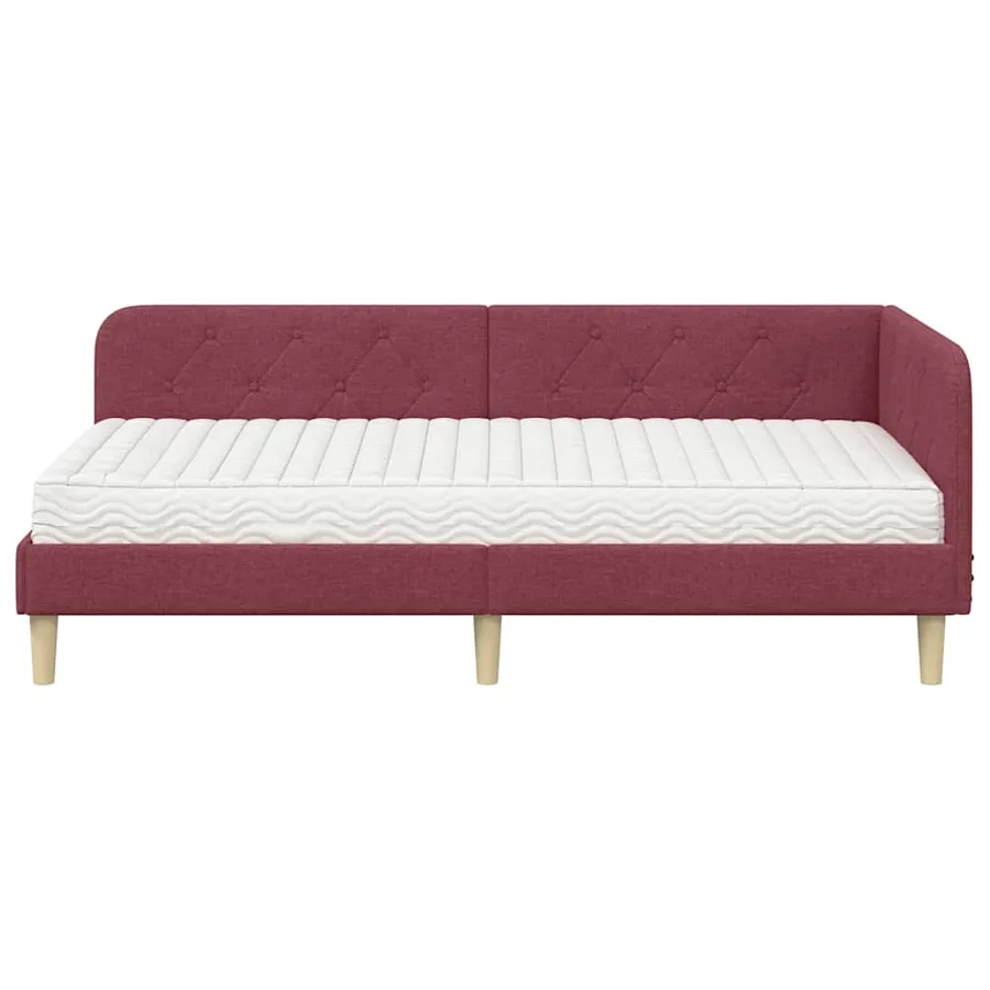 Cadre de lit d'angle Bordeaux 90 x 200 cm tissu - 5