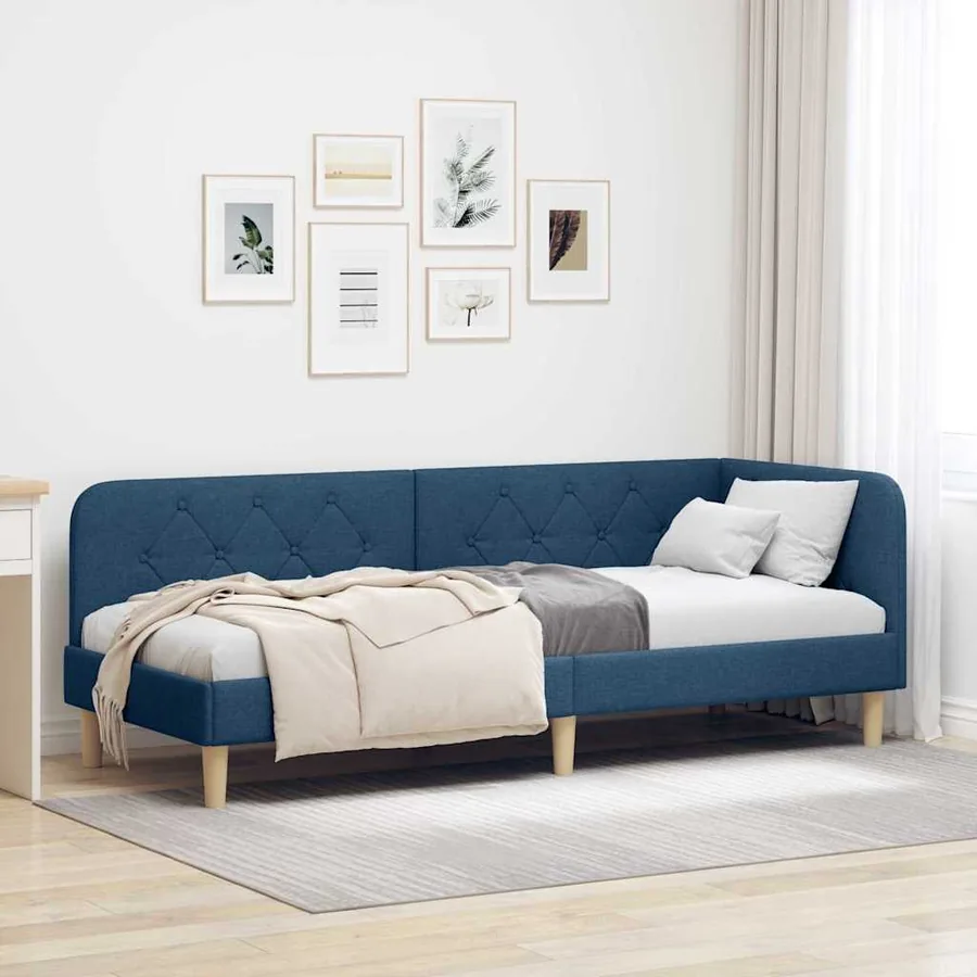 Cadre de lit d'angle Bleu 80 x 200 cm tissu
