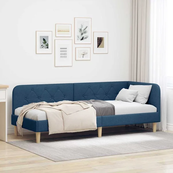 Cadre de lit d'angle Bleu 80 x 200 cm tissu