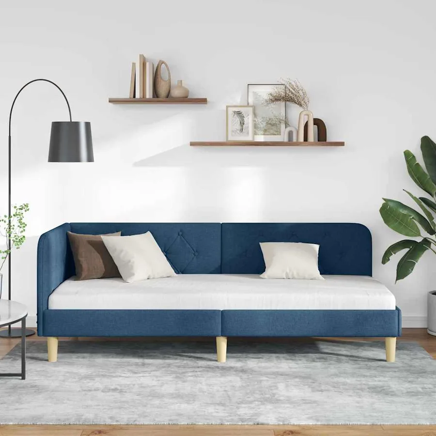 Cadre de lit d'angle Bleu 80 x 200 cm tissu - 4