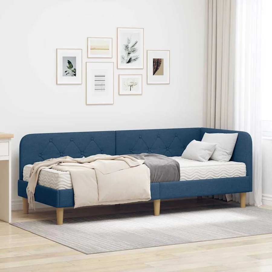 Cadre de lit d'angle Bleu 80 x 200 cm tissu
