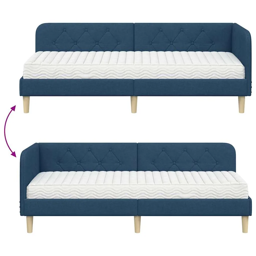 Cadre de lit d'angle Bleu 80 x 200 cm tissu - 12