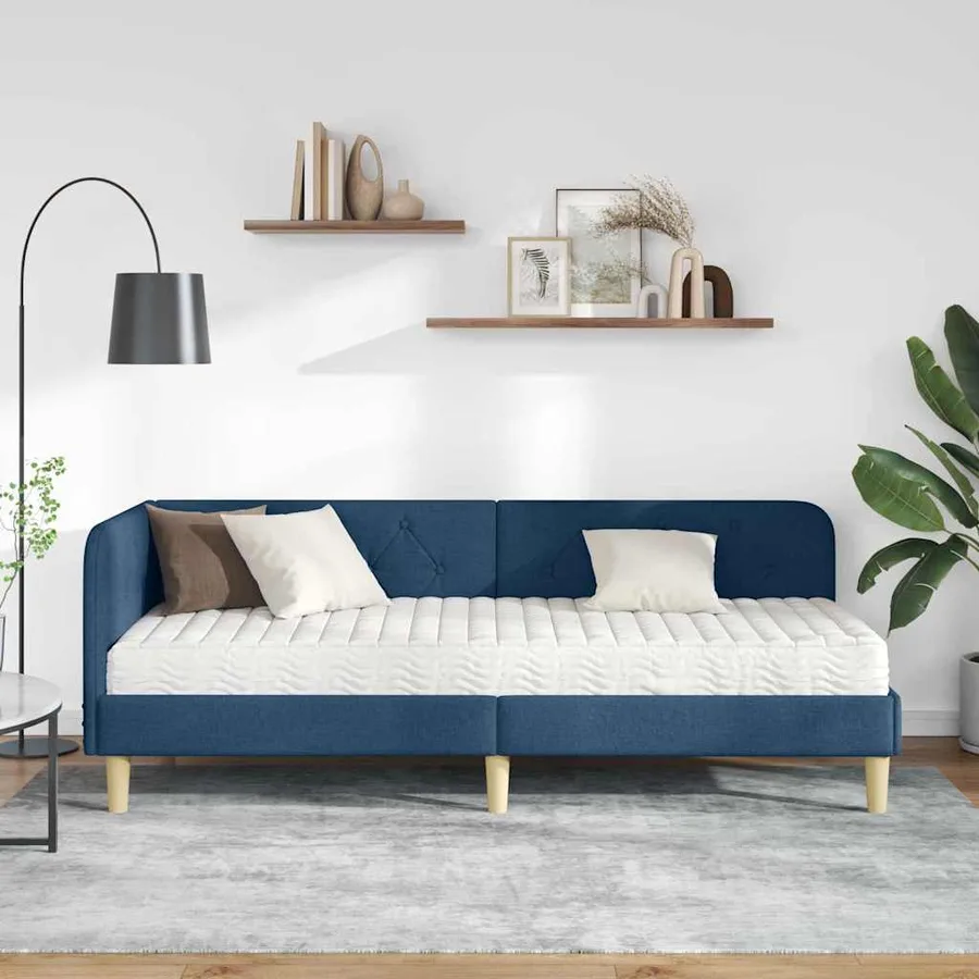 Cadre de lit d'angle Bleu 80 x 200 cm tissu - 4