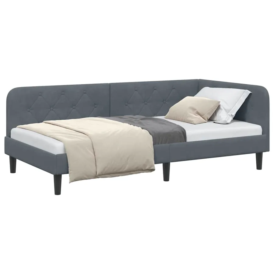 Cadre de lit d'angle Gris foncé 90 x 200 cm Velours - 3