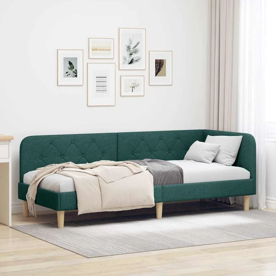 Cadre de lit d'angle Vert foncé 80 x 200 cm tissu