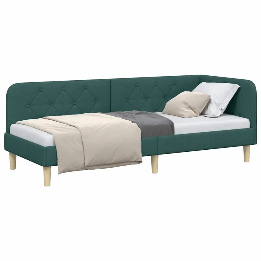 Cadre de lit d'angle Vert foncé 80 x 200 cm tissu - 3