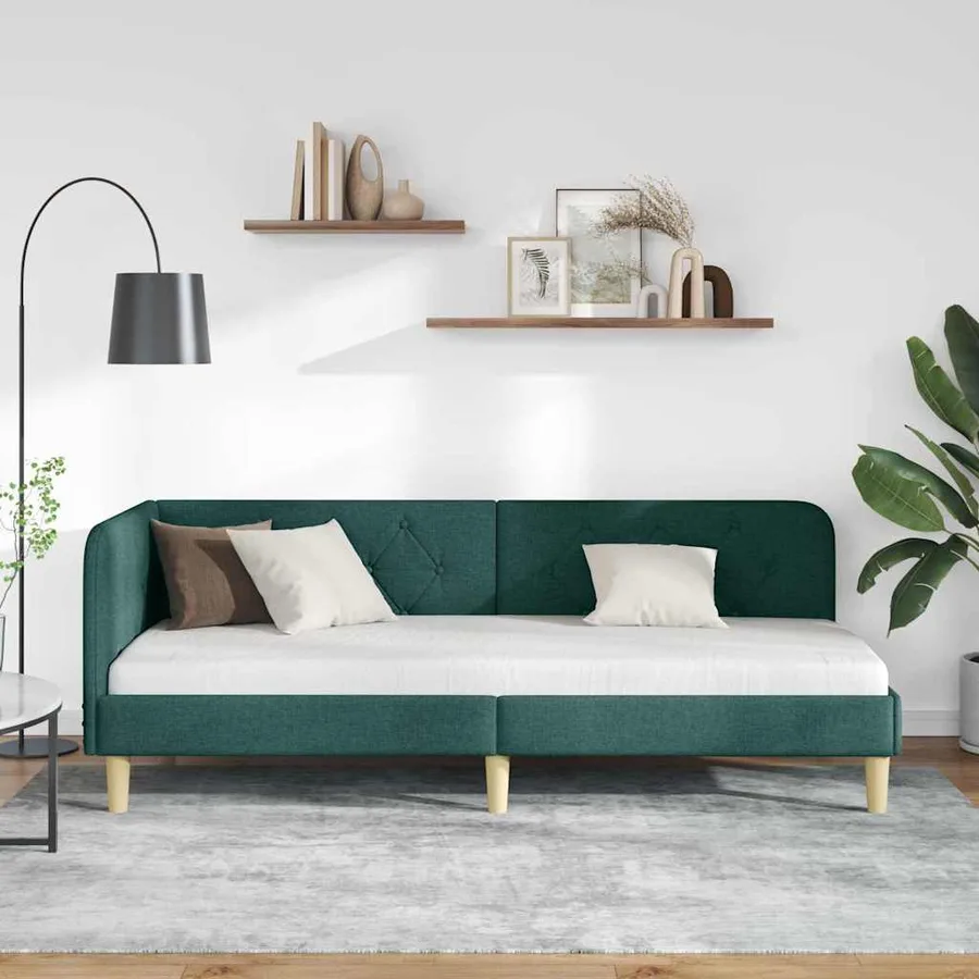 Cadre de lit d'angle Vert foncé 80 x 200 cm tissu - 4
