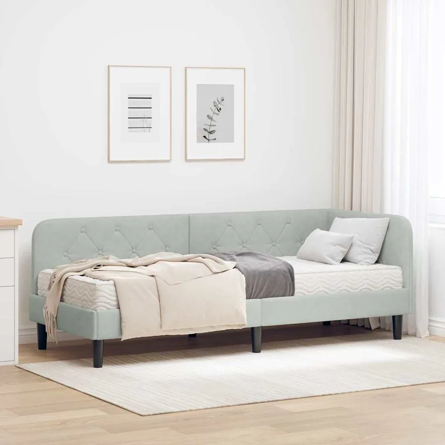Cadre de lit d'angle Gris clair 80 x 200 cm Velours