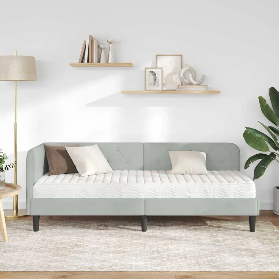 Cadre de lit d'angle Gris clair 80 x 200 cm Velours - 4