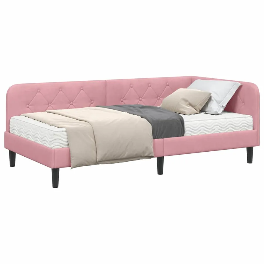Cadre de lit d'angle Rose 90 x 200 cm Velours - 3