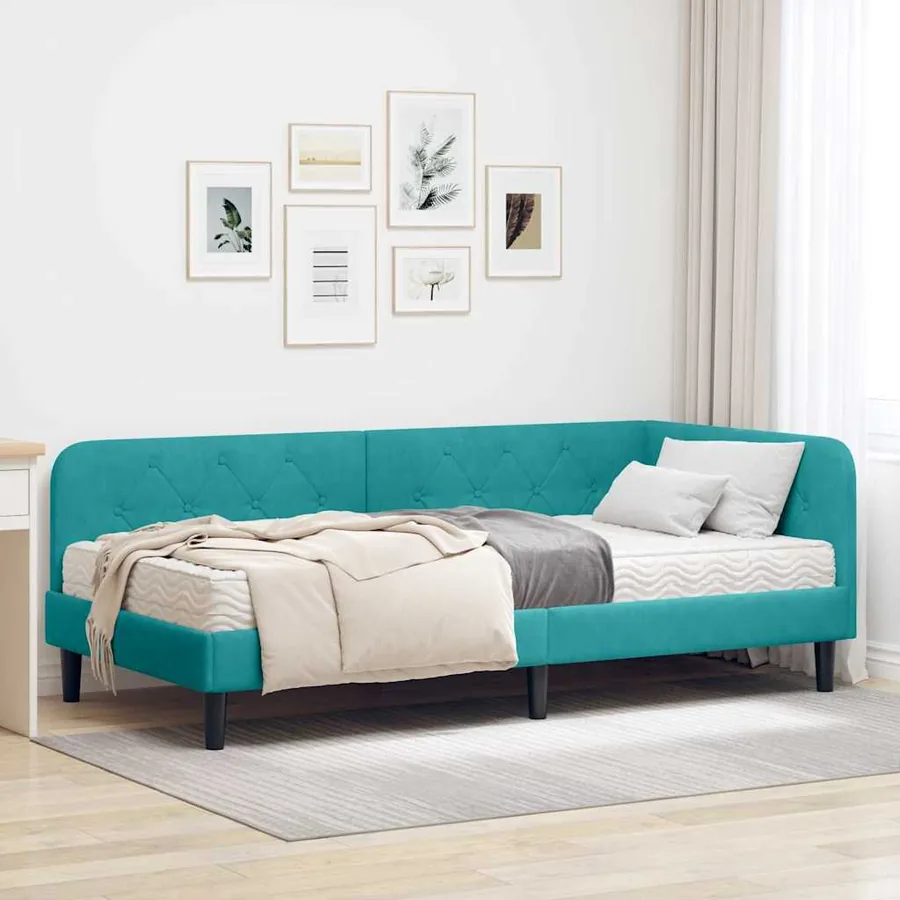 Cadre de lit d'angle Turquoise 90 x 200 cm Velours