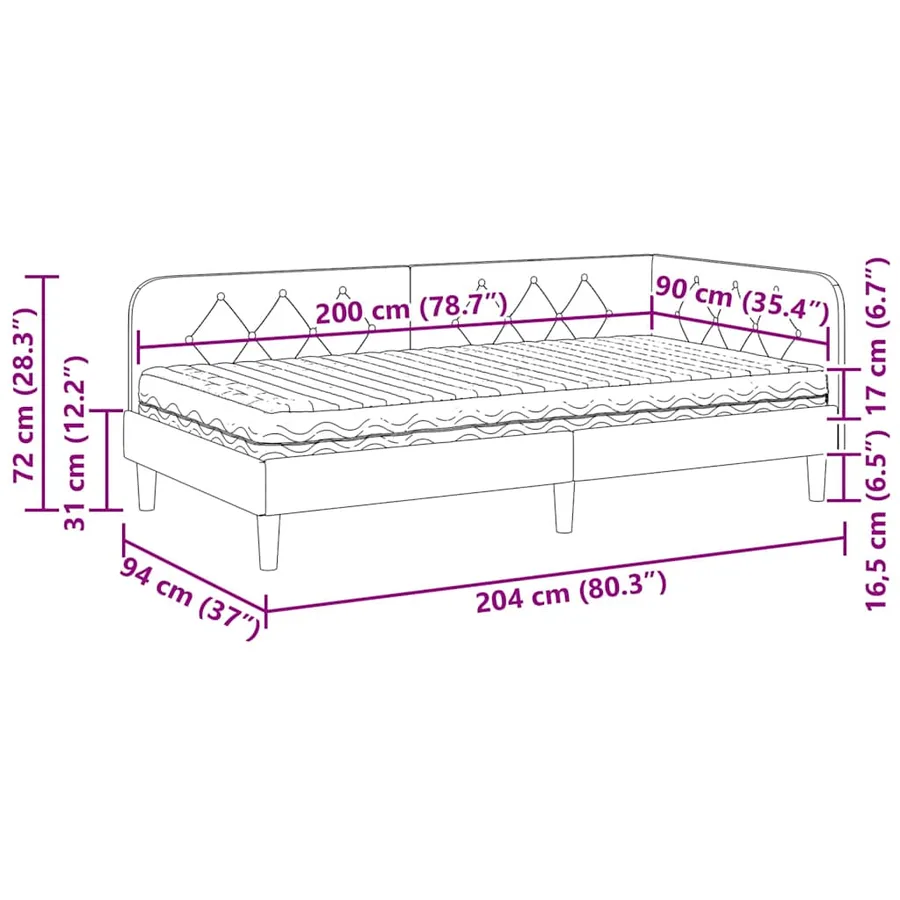 Cadre de lit d'angle Turquoise 90 x 200 cm Velours - 14