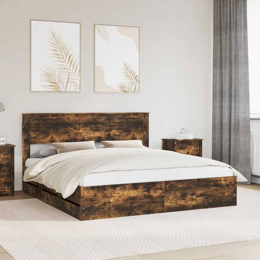 Cadre de lit Chêne fumé 180 x 200 cm Bois Ingénierie