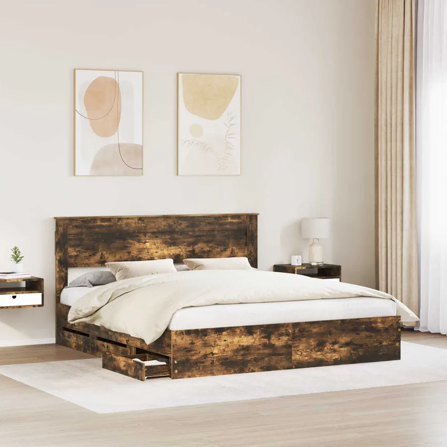 Cadre de lit Chêne fumé 180 x 200 cm Bois Ingénierie - 3