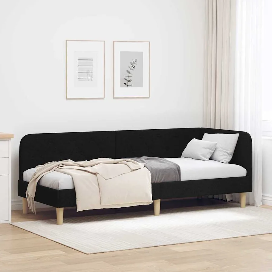Cadre de lit d'angle Noir 80 x 200 cm tissu