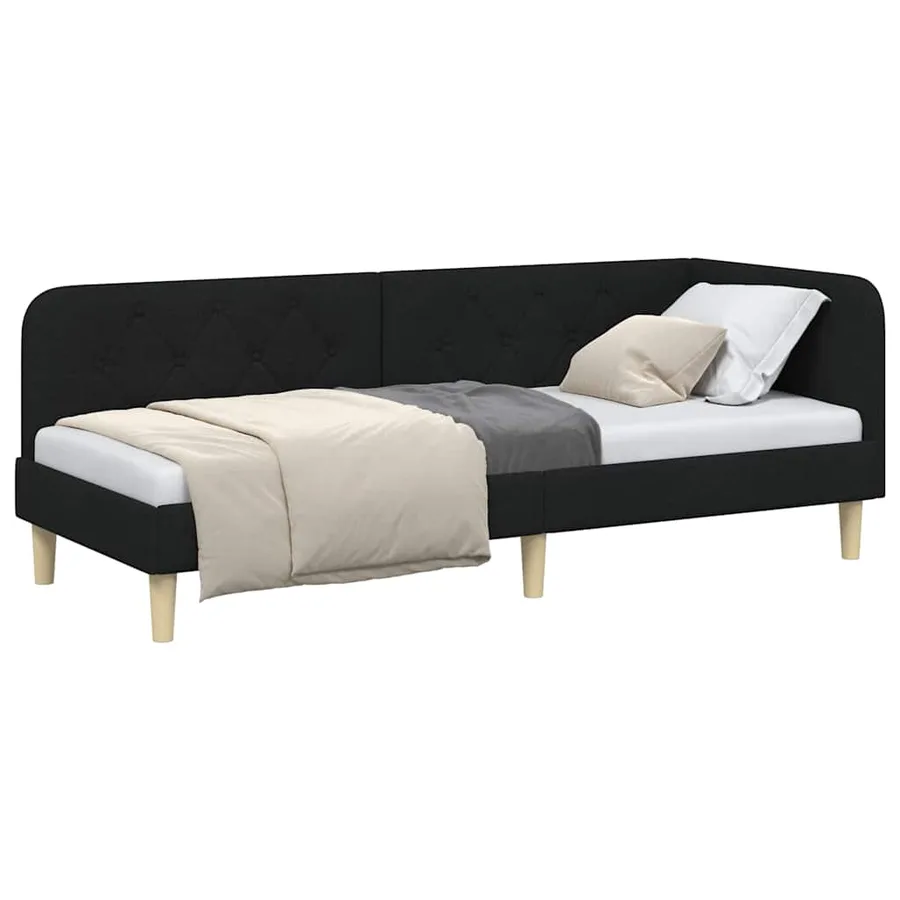 Cadre de lit d'angle Noir 80 x 200 cm tissu - 3