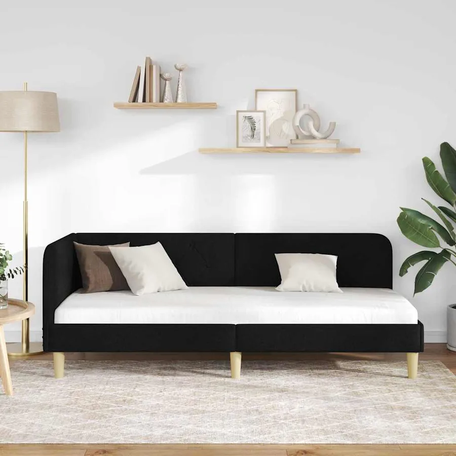 Cadre de lit d'angle Noir 80 x 200 cm tissu - 4