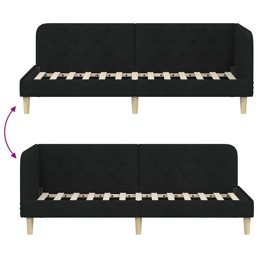 Cadre de lit d'angle Noir 80 x 200 cm tissu - 9