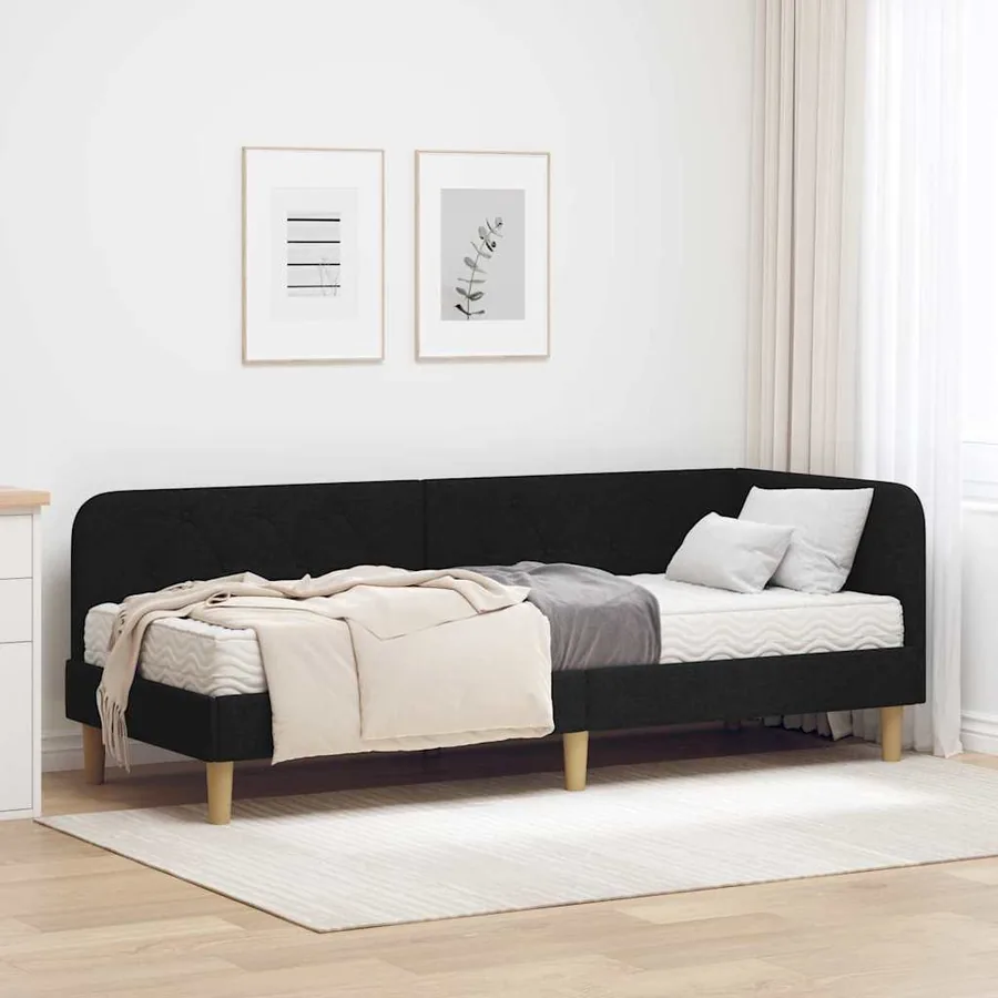 Cadre de lit d'angle Noir 80 x 200 cm tissu