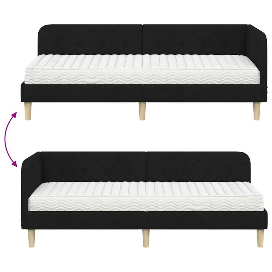 Cadre de lit d'angle Noir 80 x 200 cm tissu - 12
