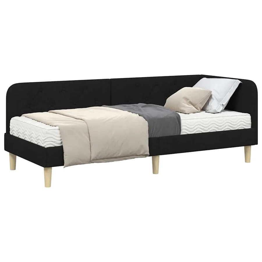 Cadre de lit d'angle Noir 80 x 200 cm tissu - 3