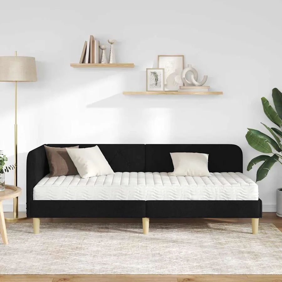 Cadre de lit d'angle Noir 80 x 200 cm tissu - 4