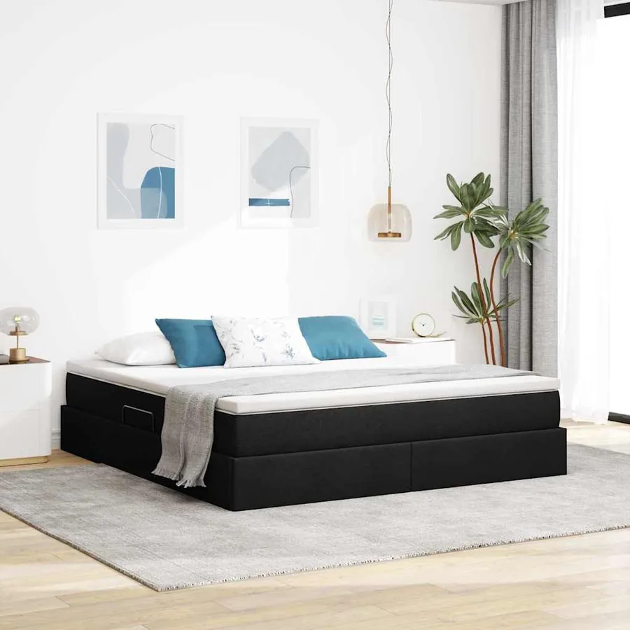 Lit avec rangement et matelas Noir 180 x 200 cm Polyester