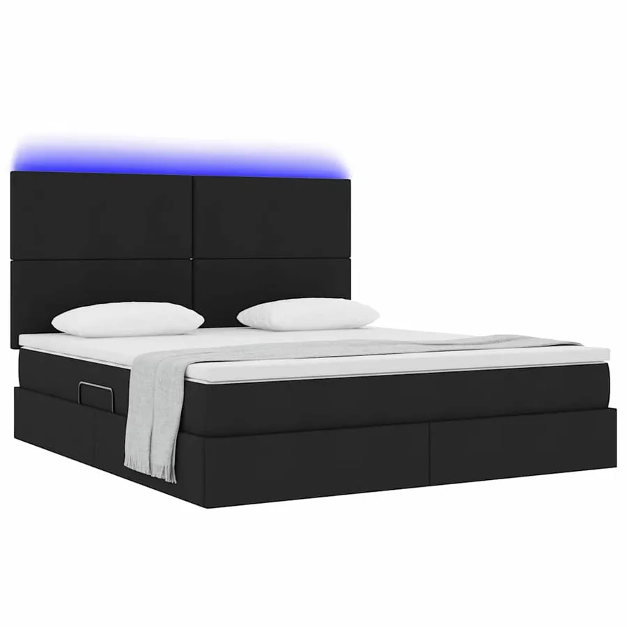 Lit de rangement LED avec matelas Noir 180 x 200 cm Tissu - 3