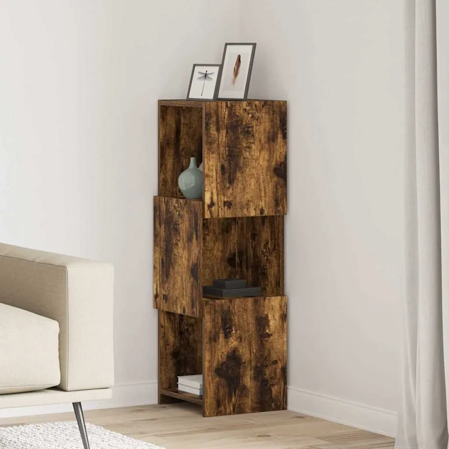 Meuble d'angle Chêne fumé 30,5x30x95cm Bois d'ingénierie