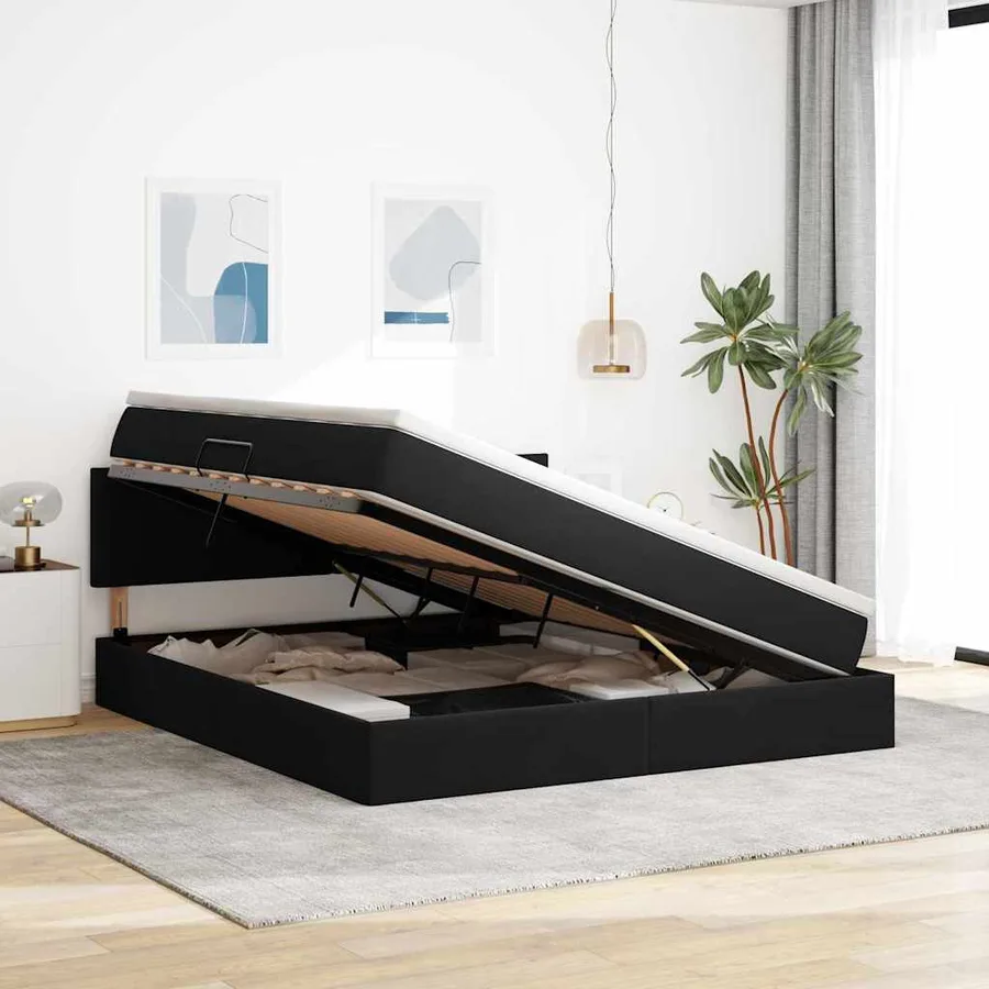 Lit de Rangement avec matelas Noir 180 x 200 cm Velours - 4