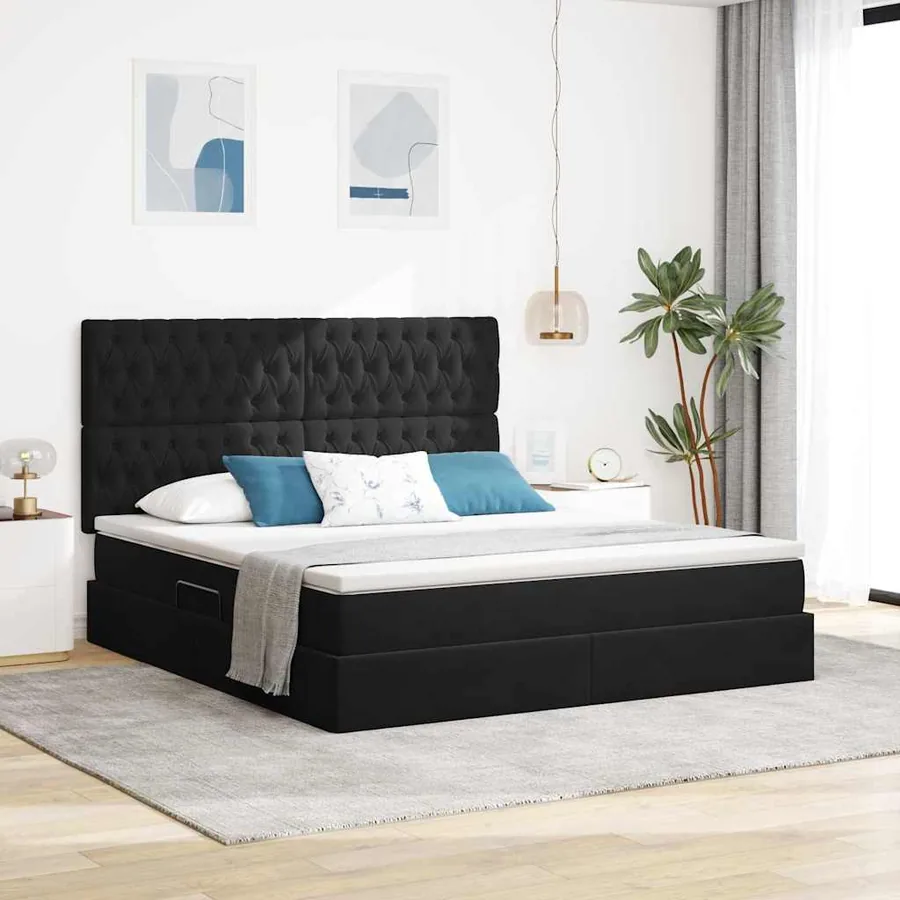 Lit avec rangement et matelas Noir 180 x 200 cm Velours
