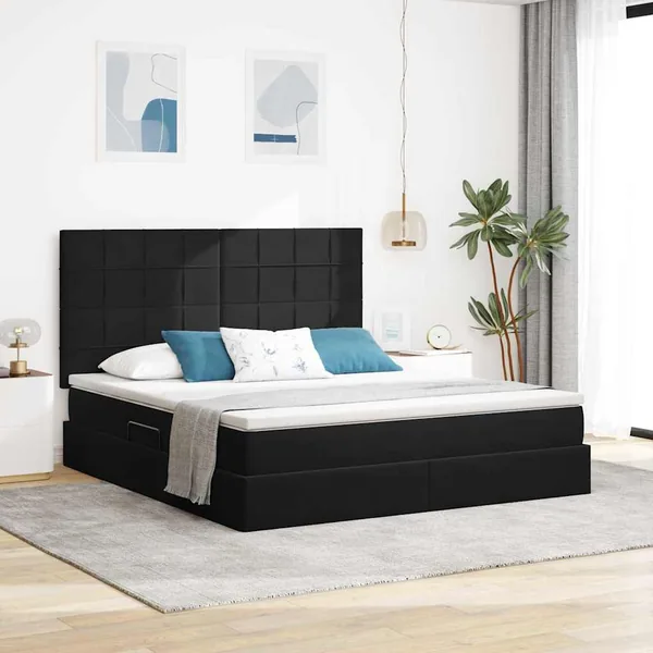 Lit de rangement LED avec matelas Noir 180 x 200 cm Velours