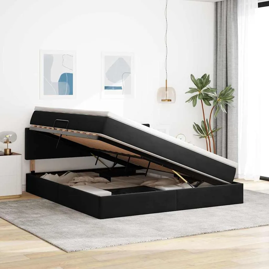 Lit de rangement LED avec matelas Noir 180 x 200 cm Velours - 4