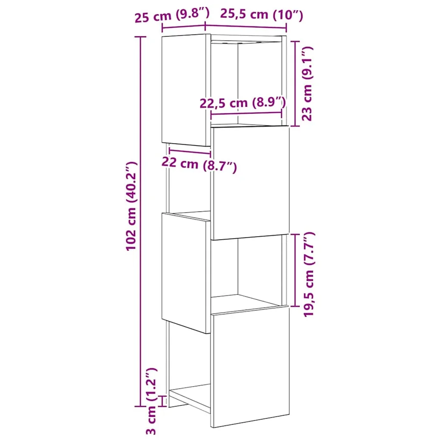 Meuble d'angle Chêne noir 25,5x25x102cm Bois d'ingénierie - 10