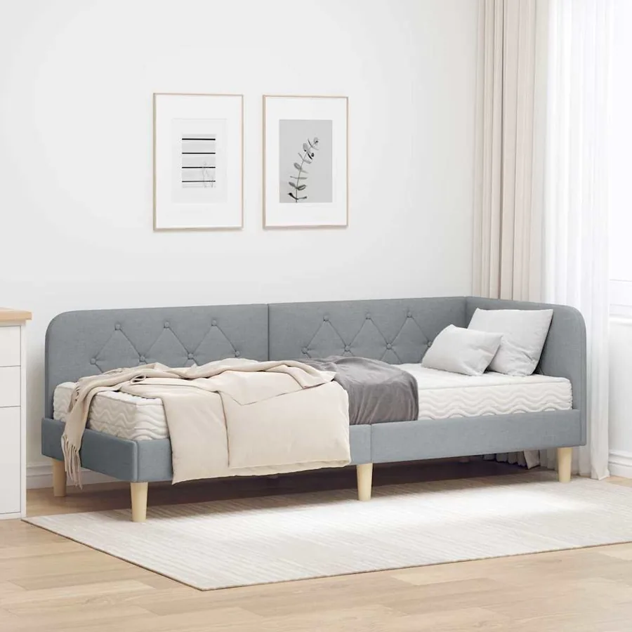 Cadre de lit d'angle Gris clair 80 x 200 cm tissu