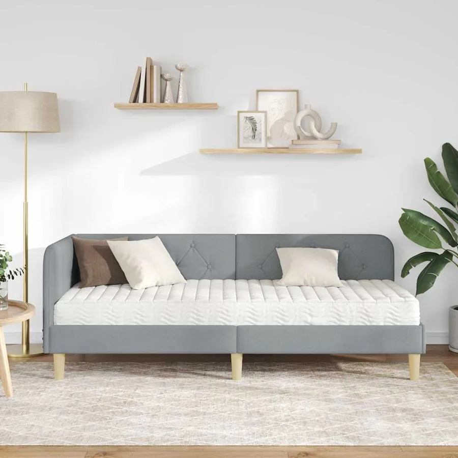 Cadre de lit d'angle Gris clair 80 x 200 cm tissu - 4