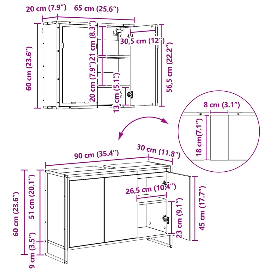 Ensemble de mobilier de salle de bain avec tiroir Chêne noir - 20