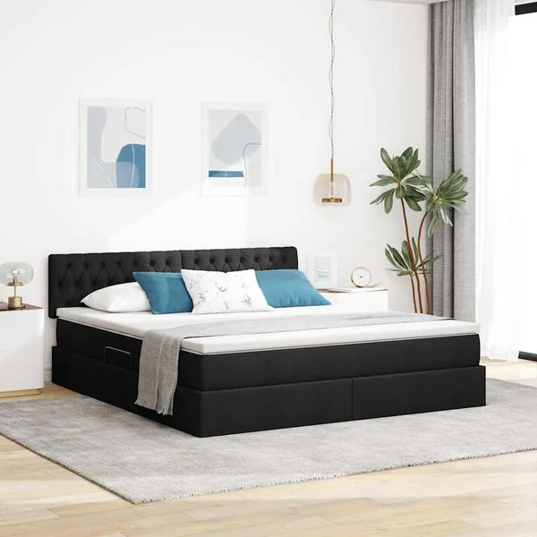 Lit avec rangement et matelas avec matelas Noir 180 x 200 cm