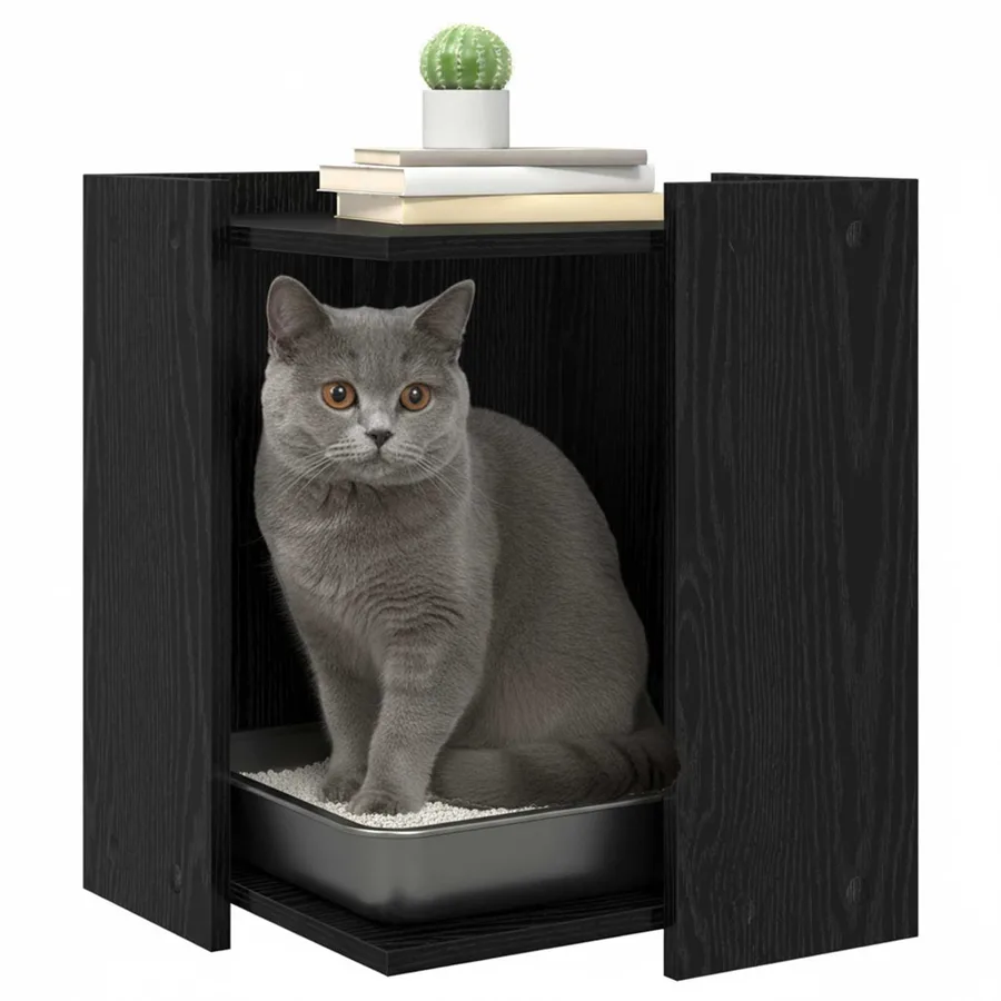 Enceinte pour bac à litière pour chat Chêne noir - 3
