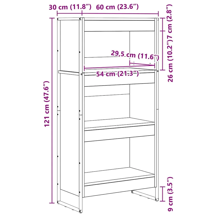 Bibliothèque 60 x 30 x 121 cm Bois d'ingénierie Chêne artisan - 11