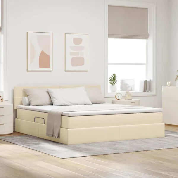 Lit avec rangement et matelas avec matelas Crème 180 x 200 cm
