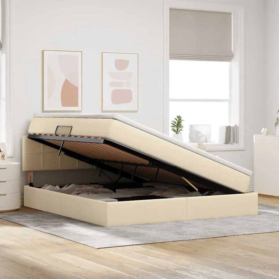 Lit avec rangement et matelas avec matelas Crème 180 x 200 cm - 4
