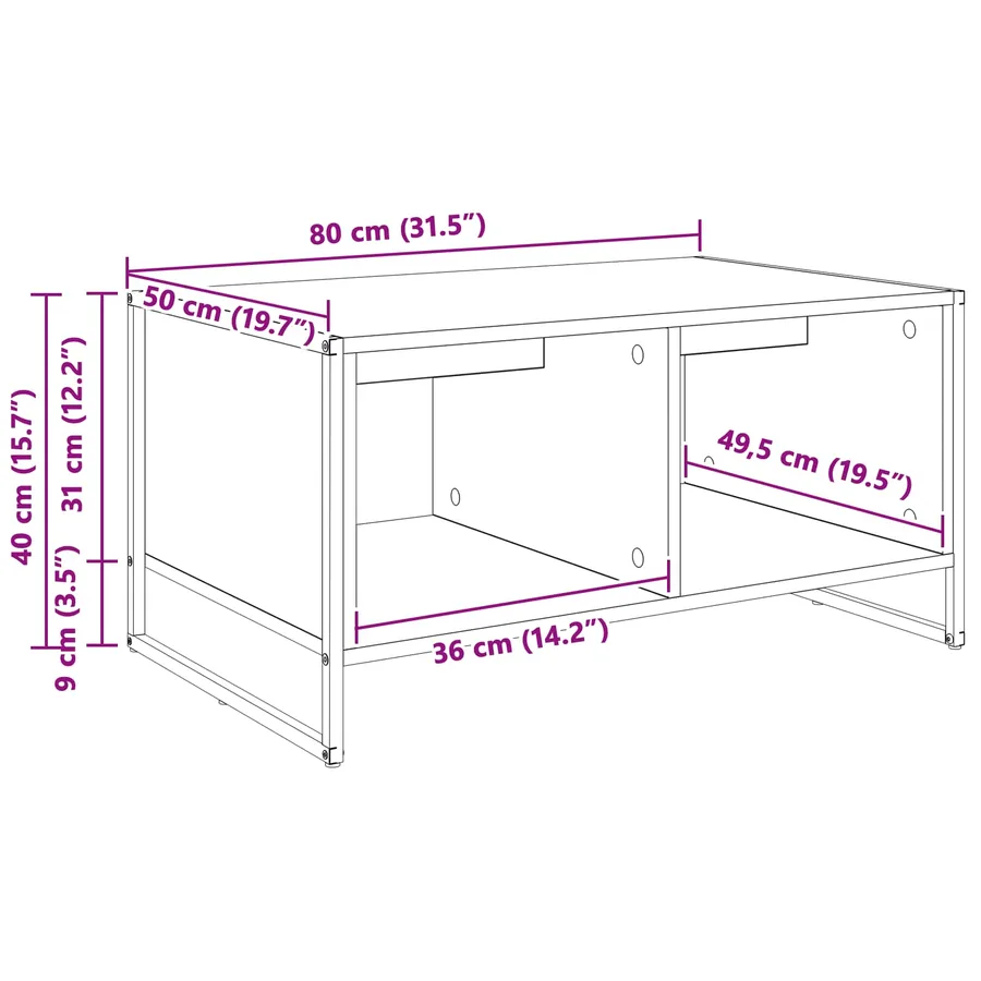 Table basse Chêne noir 80 x 50 x 40 cm Bois d'ingénierie - 11