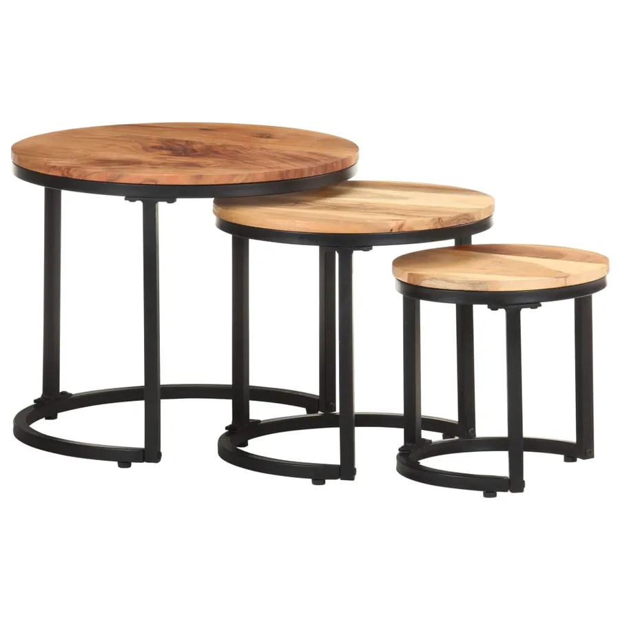Tables d'appoint 3 pcs Bois d'acacia solide - 11