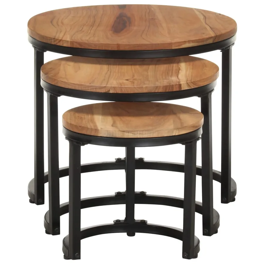 Tables d'appoint 3 pcs Bois d'acacia solide - 2