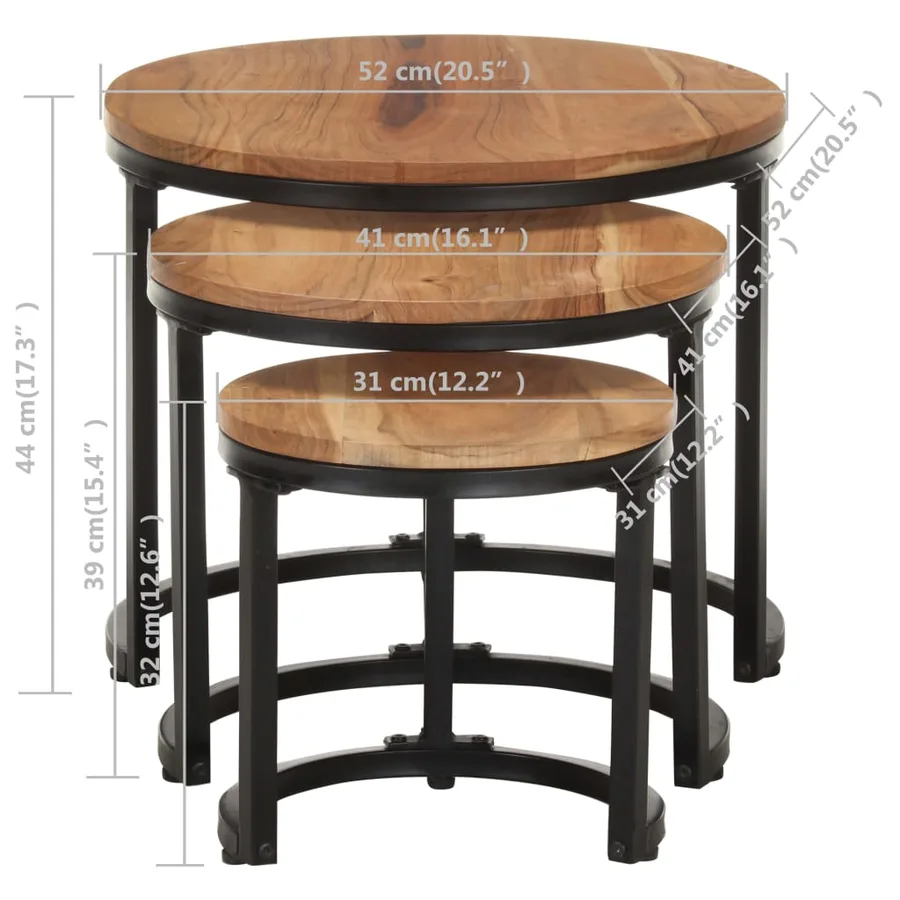 Tables d'appoint 3 pcs Bois d'acacia solide - 8