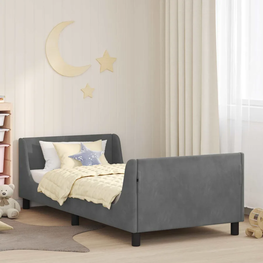 Cadre de lit pour enfants avec tête de lit Gris foncé Velours