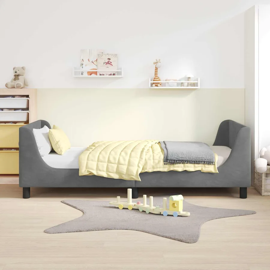 Cadre de lit pour enfants avec tête de lit Gris foncé Velours - 3